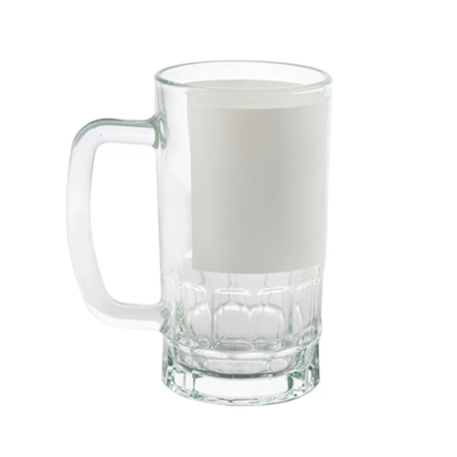 Caneca Vidro 473ML Cristal Lisa Tarja Branca com Suporte-485L