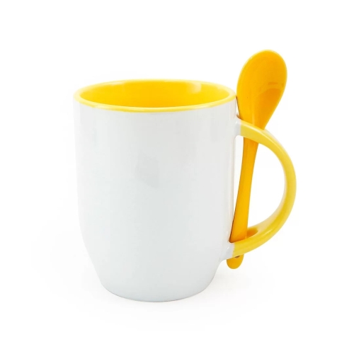 Caneca com Colher Interno Colorida Amarela-216L