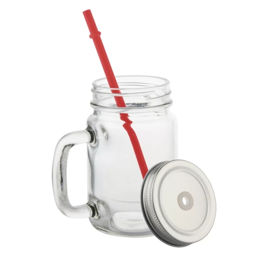 Jarra com Tampa Canudo Vermelho 475ML Cristal-2092L