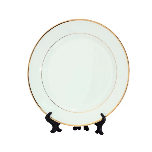 Prato Cerâmica para Decoração Branco Redondo Borda Dourada-3047L