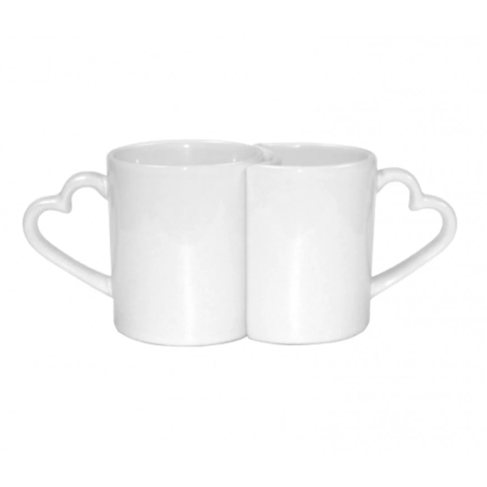 Caneca Cerâmica Dupla Branca Alça Coração-335L