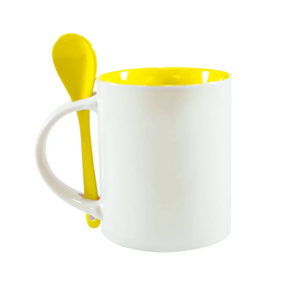 Caneca Interno Colorida Amarela com Colher-594L