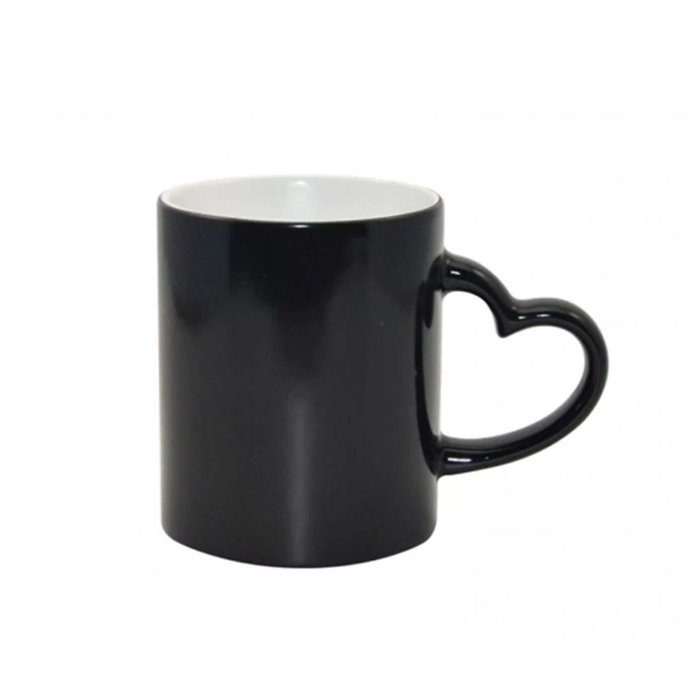 Caneca Mágica Alça Coração Semi Brilho Preto-574L