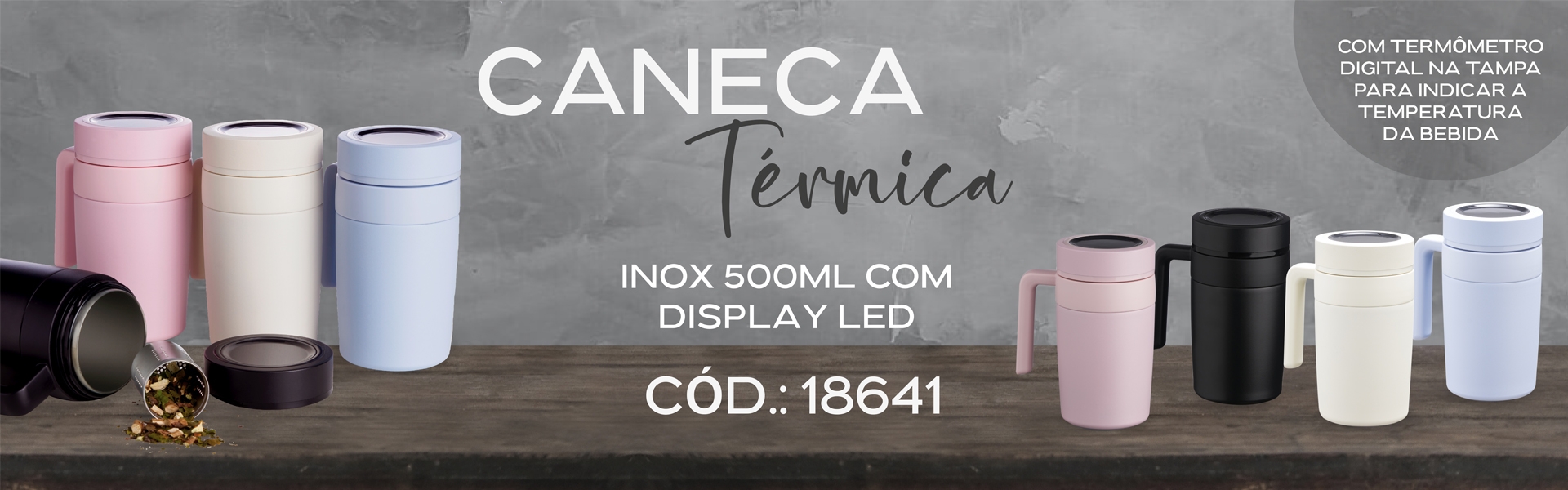 Caneca Térmica Inox 500ml com Display LED